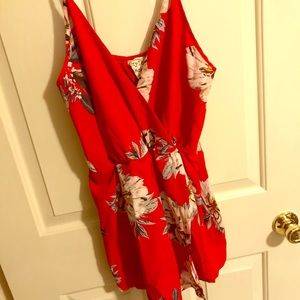 Red Flower Skort Romper